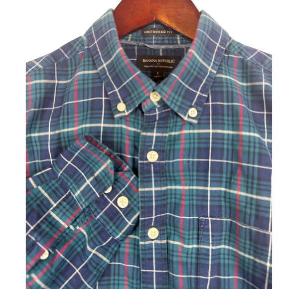Banana Republic Mens Long Sleeve Button Down Untucked Fit Plaid Shirt - Picture 1 of 8